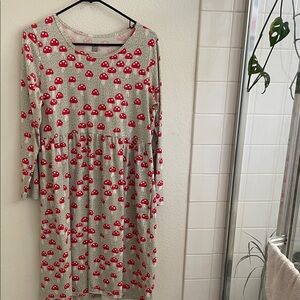 Red Mushroom Print Long Sleeve Dress